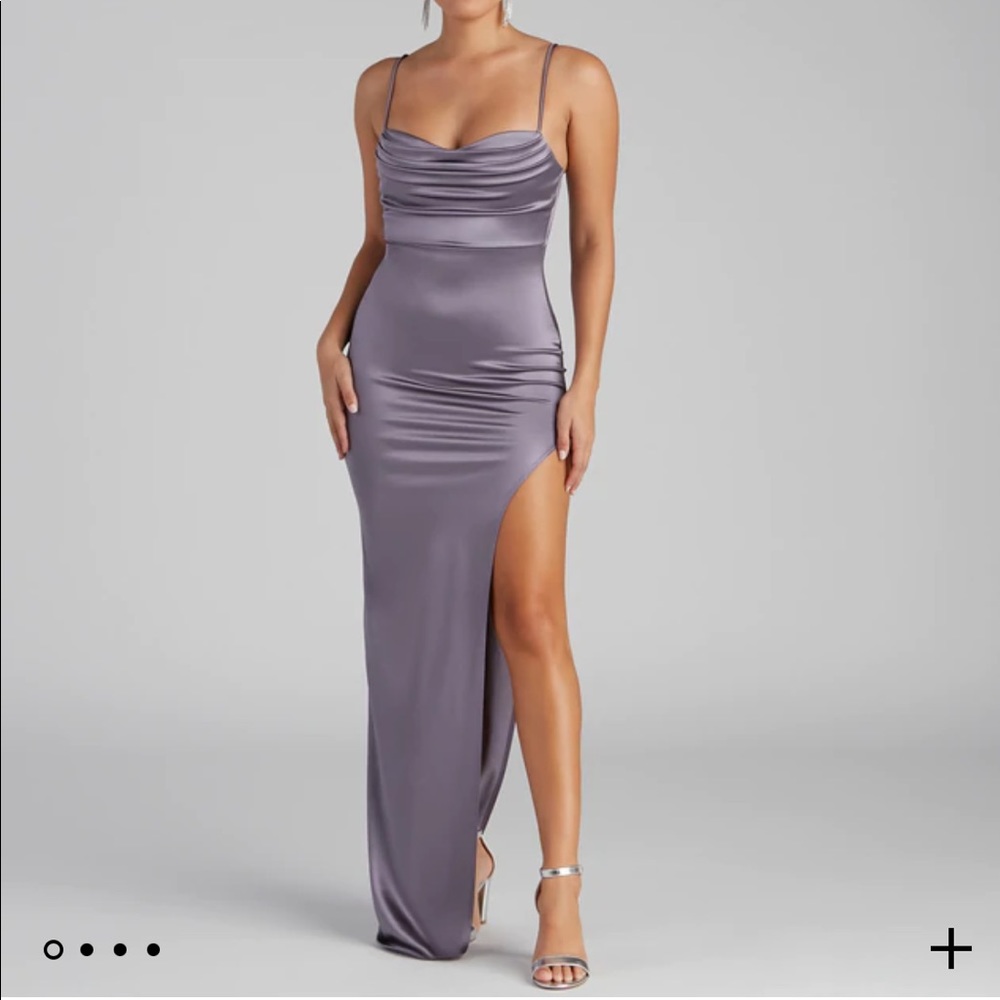 Windsor Lola High Slit Satin Dress
